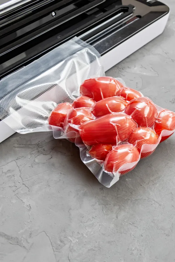 Tomatoes in a vacuum sealer bag
