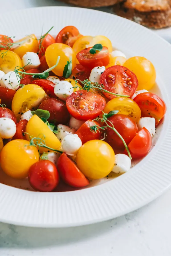 tomato salad with mini mozzarella balls