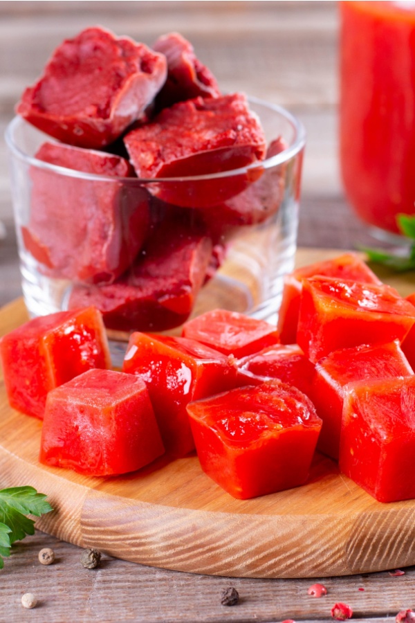 frozen cubes of tomato sauce