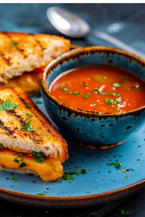 tomato basil soup and grilled cheese