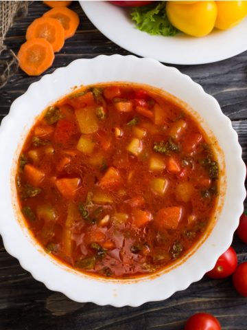 homemade vegetable soup made from fresh tomatoes