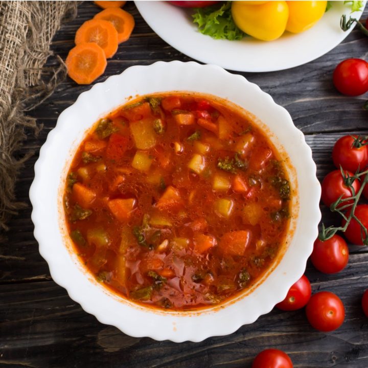 homemade vegetable soup made from fresh tomatoes