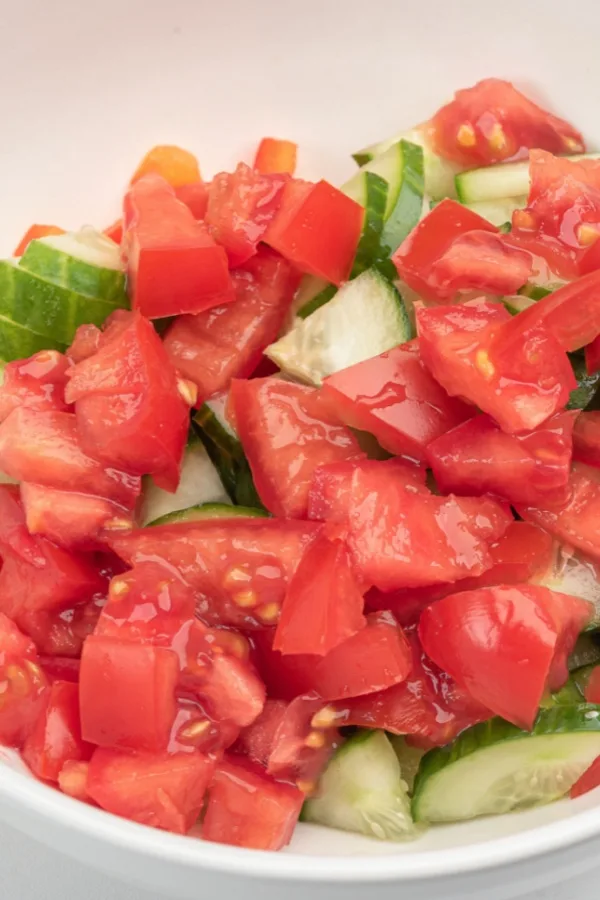 chopped tomatoes and cucumbers