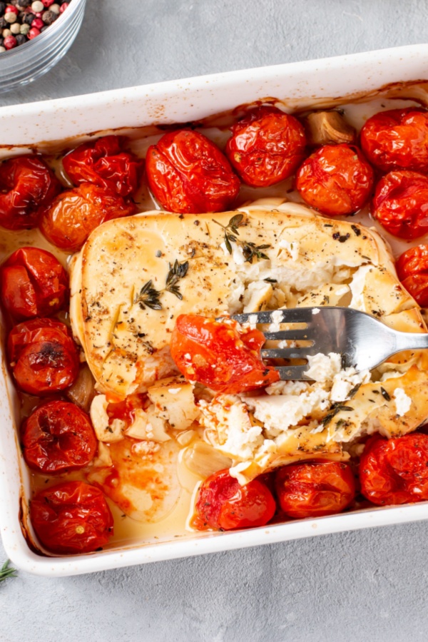 smashing baked tomatoes & feta cheese