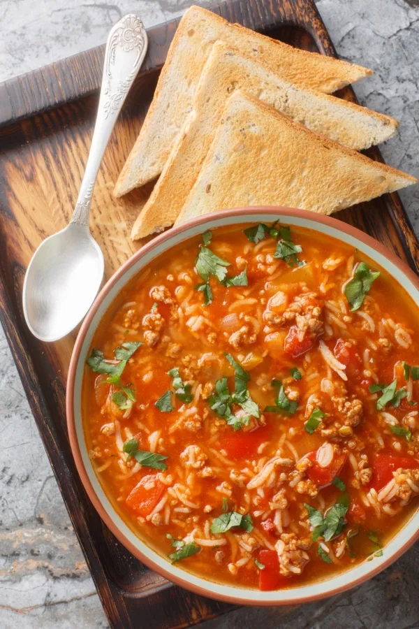 bowl of soup with toast