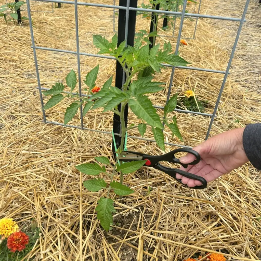 prune young tomato plant